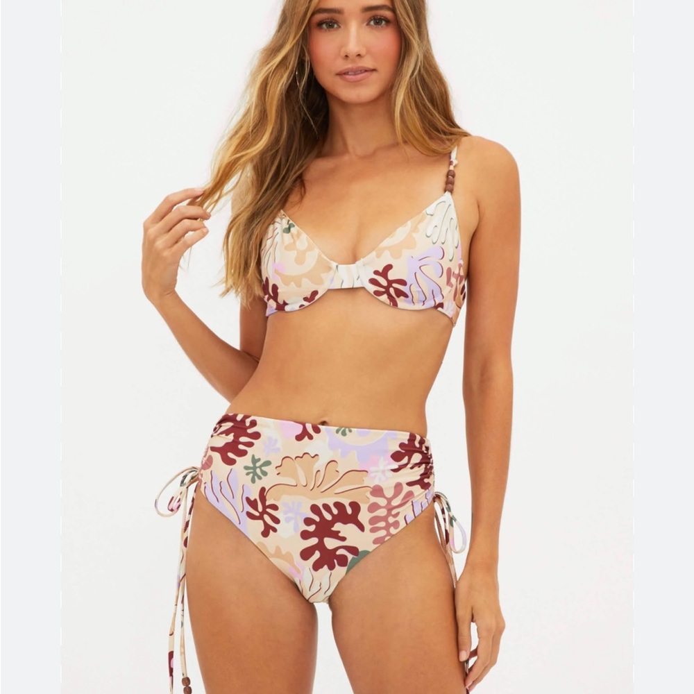 NEW Beach Riot Carrie Top Heather Bottom Floral High-Waisted Bikini Set Size S/M